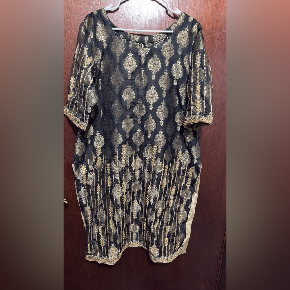 Pakistani dress (Atlas kimkhab) once worn, Hand embroidered.